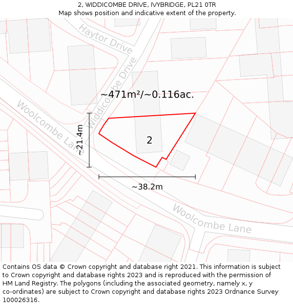 2, WIDDICOMBE DRIVE, IVYBRIDGE, PL21 0TR: Plot and title map