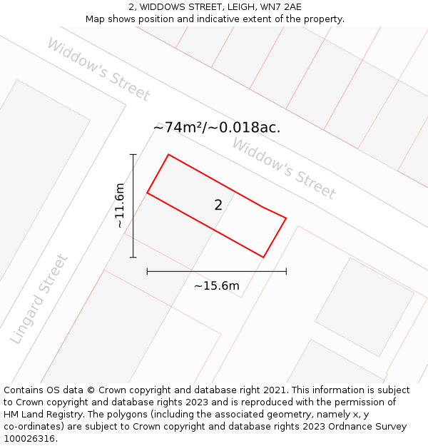 2, WIDDOWS STREET, LEIGH, WN7 2AE: Plot and title map