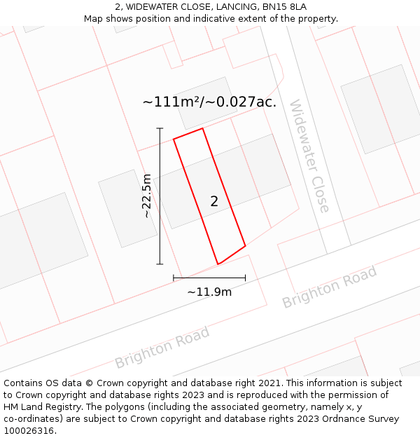 2, WIDEWATER CLOSE, LANCING, BN15 8LA: Plot and title map