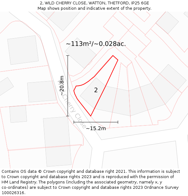 2, WILD CHERRY CLOSE, WATTON, THETFORD, IP25 6GE: Plot and title map