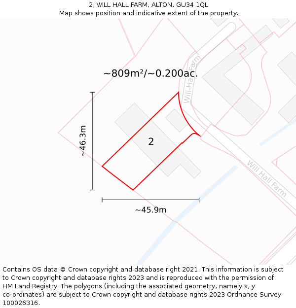 2, WILL HALL FARM, ALTON, GU34 1QL: Plot and title map