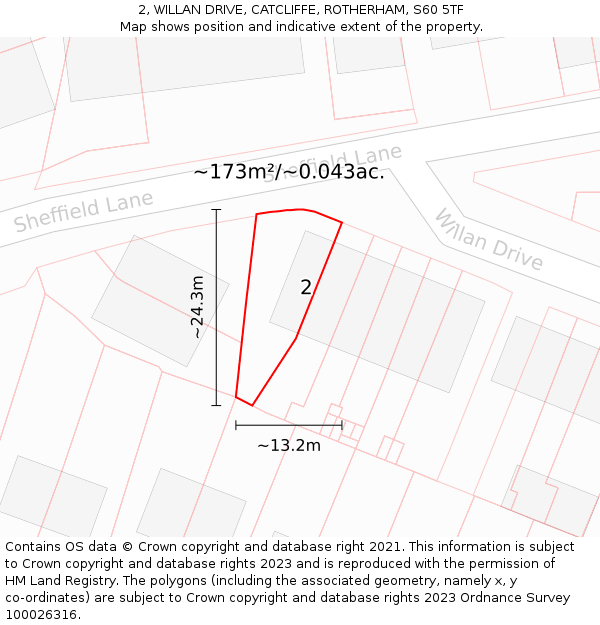 2, WILLAN DRIVE, CATCLIFFE, ROTHERHAM, S60 5TF: Plot and title map