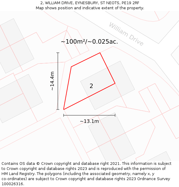 2, WILLIAM DRIVE, EYNESBURY, ST NEOTS, PE19 2RF: Plot and title map