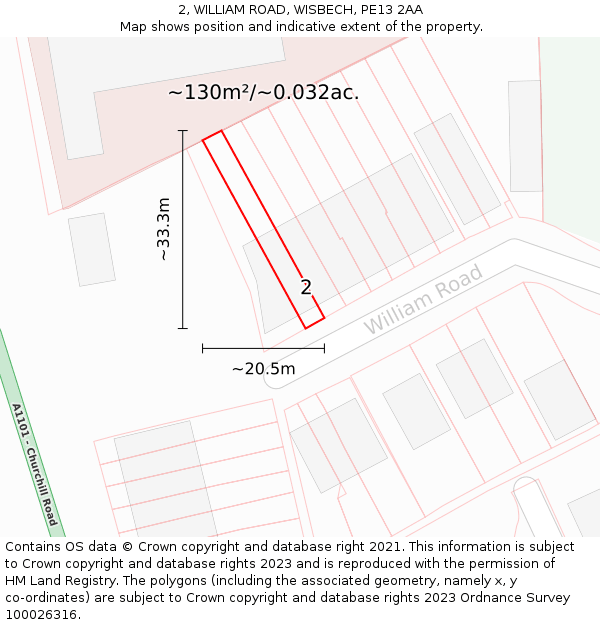 2, WILLIAM ROAD, WISBECH, PE13 2AA: Plot and title map