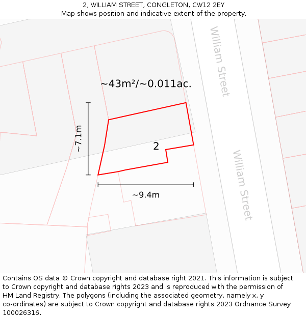 2, WILLIAM STREET, CONGLETON, CW12 2EY: Plot and title map
