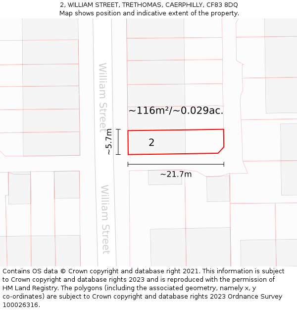 2, WILLIAM STREET, TRETHOMAS, CAERPHILLY, CF83 8DQ: Plot and title map