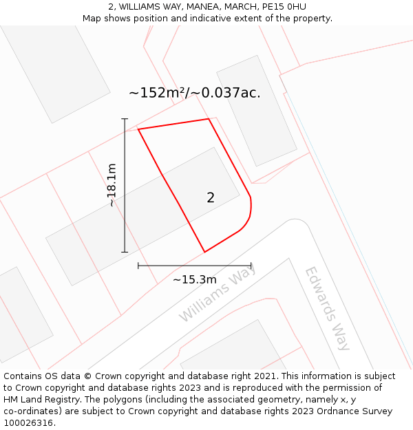 2, WILLIAMS WAY, MANEA, MARCH, PE15 0HU: Plot and title map