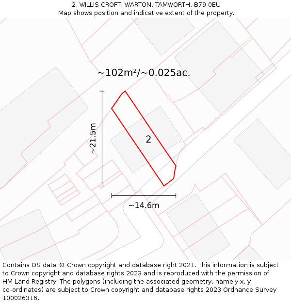 2, WILLIS CROFT, WARTON, TAMWORTH, B79 0EU: Plot and title map
