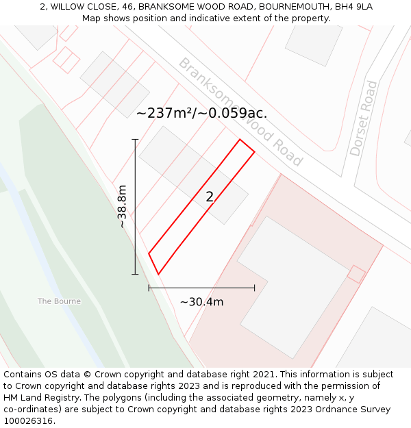 2, WILLOW CLOSE, 46, BRANKSOME WOOD ROAD, BOURNEMOUTH, BH4 9LA: Plot and title map