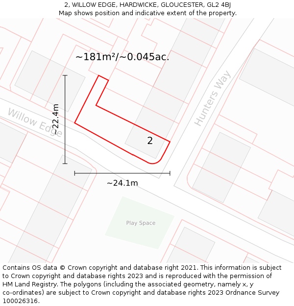 2, WILLOW EDGE, HARDWICKE, GLOUCESTER, GL2 4BJ: Plot and title map