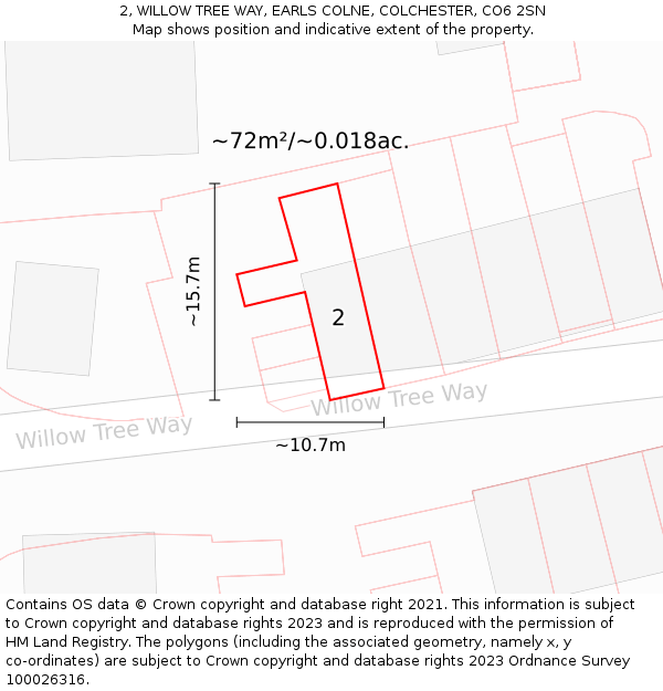 2, WILLOW TREE WAY, EARLS COLNE, COLCHESTER, CO6 2SN: Plot and title map