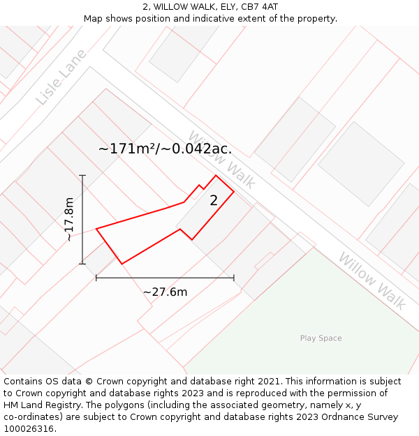2, WILLOW WALK, ELY, CB7 4AT: Plot and title map
