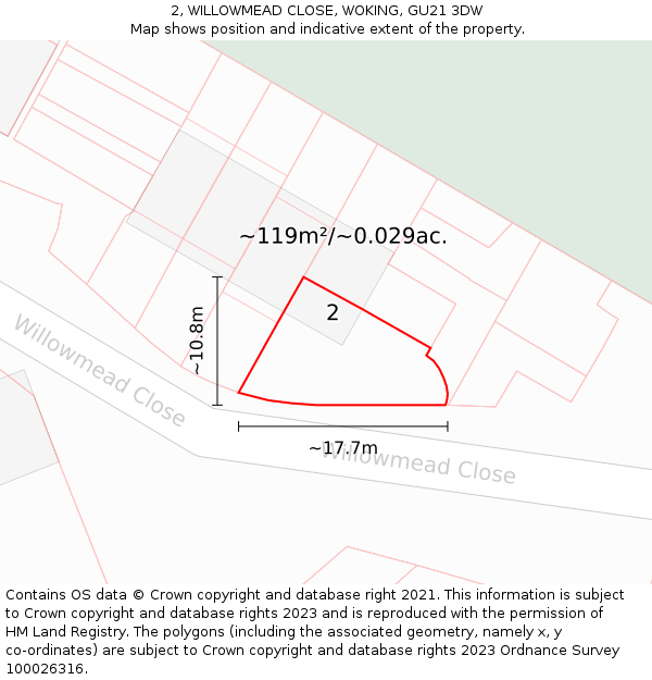 2, WILLOWMEAD CLOSE, WOKING, GU21 3DW: Plot and title map