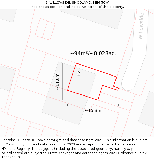 2, WILLOWSIDE, SNODLAND, ME6 5QW: Plot and title map