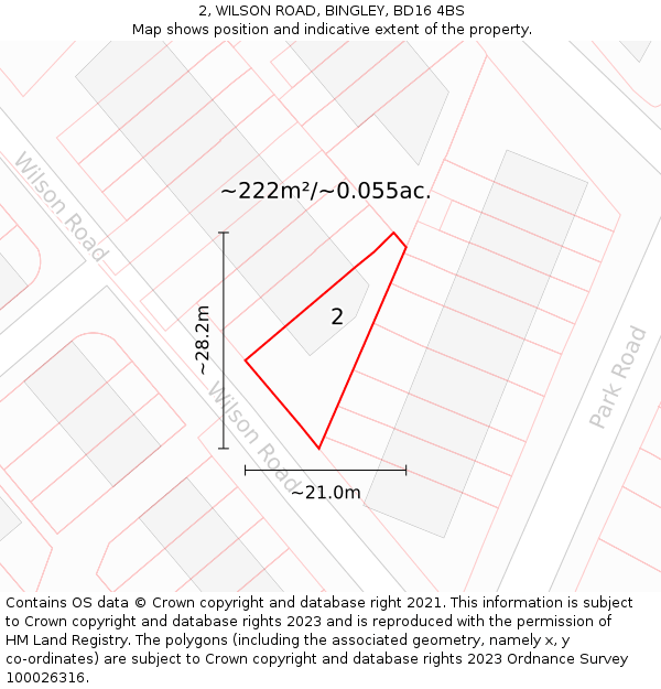 2, WILSON ROAD, BINGLEY, BD16 4BS: Plot and title map