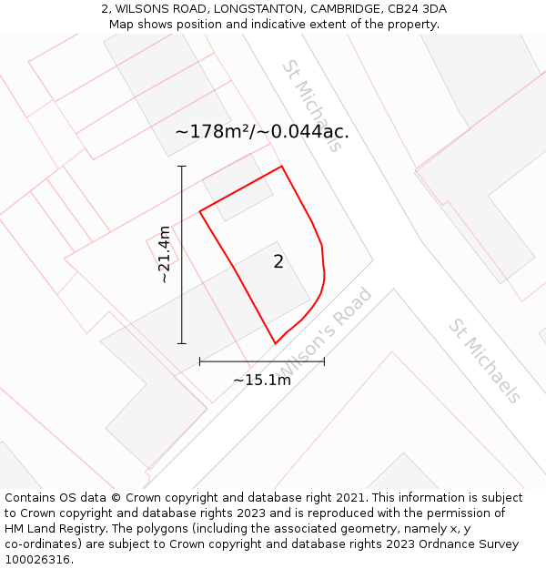 2, WILSONS ROAD, LONGSTANTON, CAMBRIDGE, CB24 3DA: Plot and title map