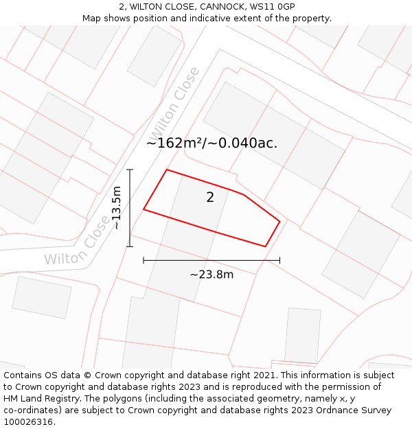 2, WILTON CLOSE, CANNOCK, WS11 0GP: Plot and title map