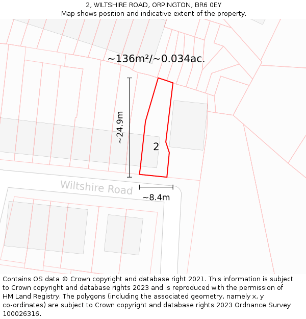2, WILTSHIRE ROAD, ORPINGTON, BR6 0EY: Plot and title map