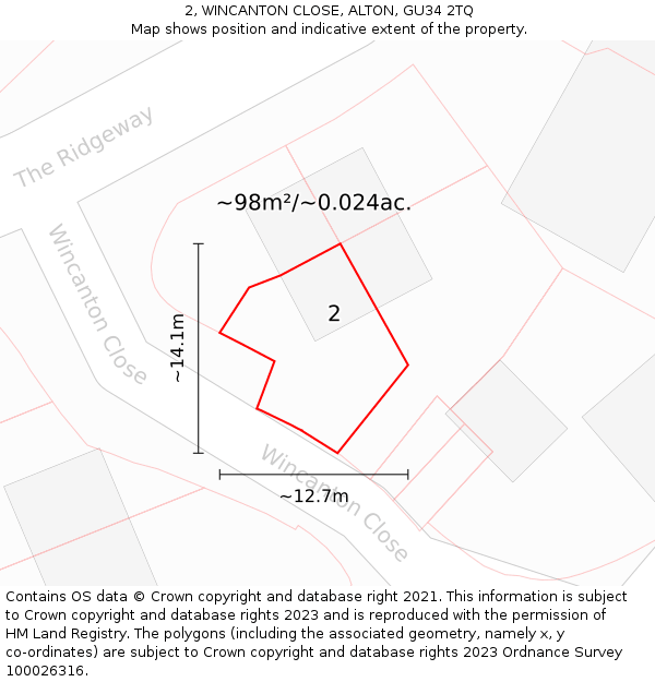 2, WINCANTON CLOSE, ALTON, GU34 2TQ: Plot and title map