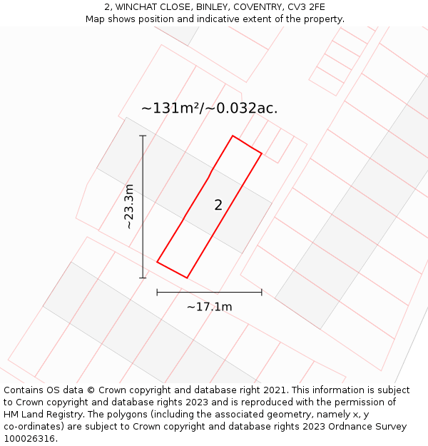 2, WINCHAT CLOSE, BINLEY, COVENTRY, CV3 2FE: Plot and title map
