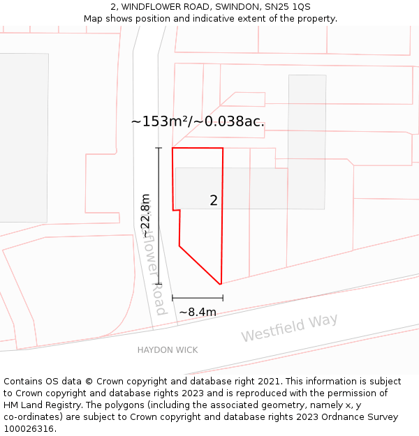 2, WINDFLOWER ROAD, SWINDON, SN25 1QS: Plot and title map