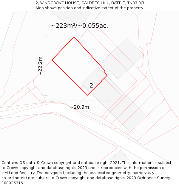 2, WINDGROVE HOUSE, CALDBEC HILL, BATTLE, TN33 0JR: Plot and title map