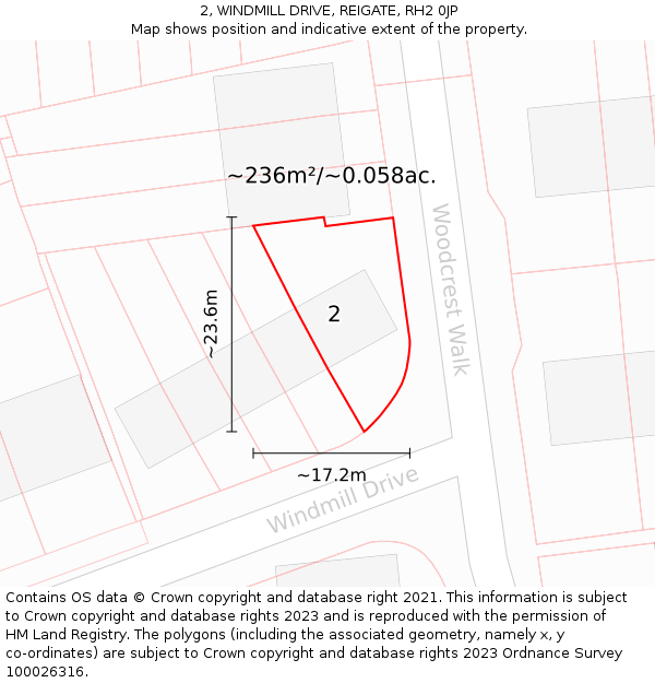 2, WINDMILL DRIVE, REIGATE, RH2 0JP: Plot and title map