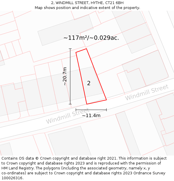2, WINDMILL STREET, HYTHE, CT21 6BH: Plot and title map