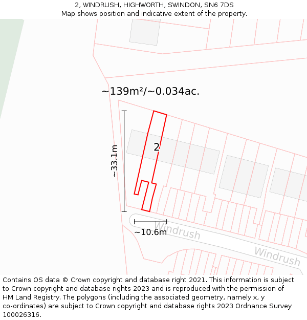 2, WINDRUSH, HIGHWORTH, SWINDON, SN6 7DS: Plot and title map