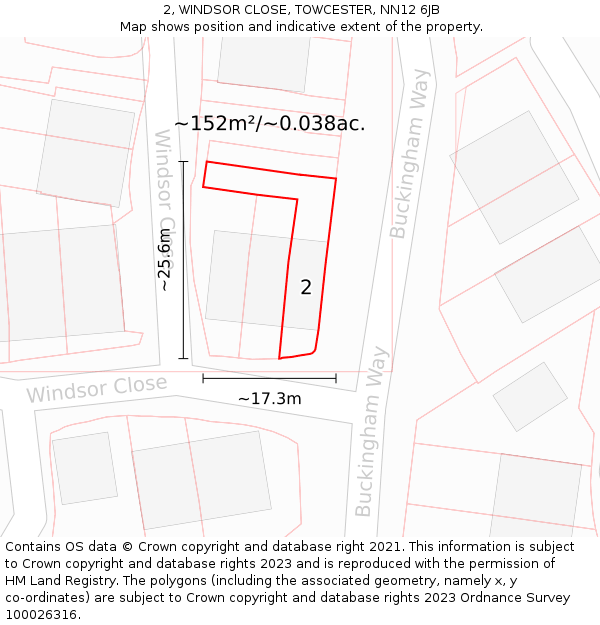 2, WINDSOR CLOSE, TOWCESTER, NN12 6JB: Plot and title map