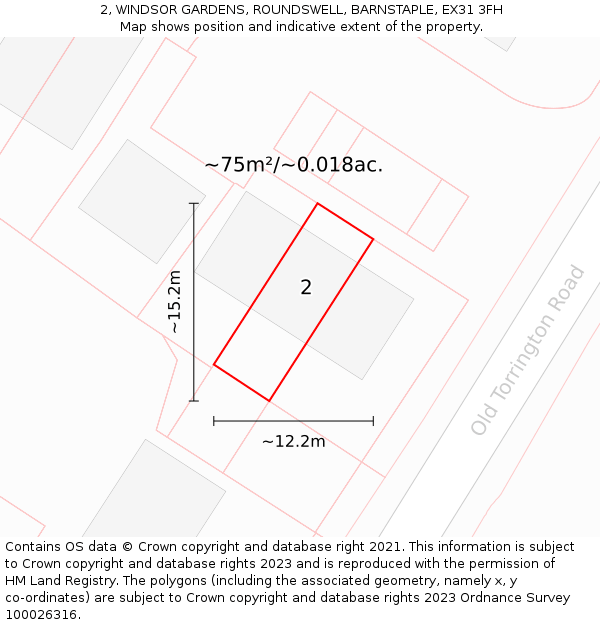 2, WINDSOR GARDENS, ROUNDSWELL, BARNSTAPLE, EX31 3FH: Plot and title map