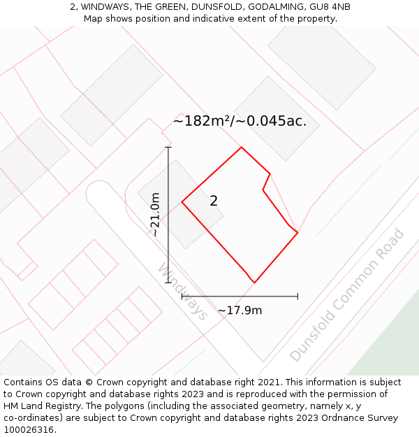 2, WINDWAYS, THE GREEN, DUNSFOLD, GODALMING, GU8 4NB: Plot and title map