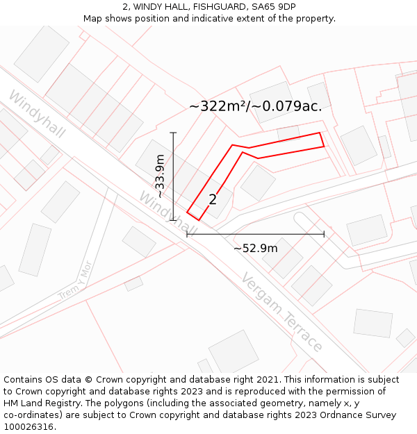 2, WINDY HALL, FISHGUARD, SA65 9DP: Plot and title map