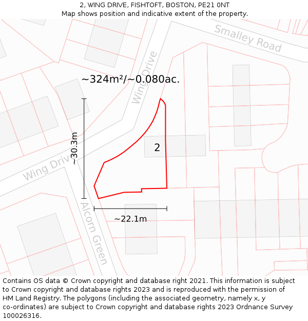 2, WING DRIVE, FISHTOFT, BOSTON, PE21 0NT: Plot and title map