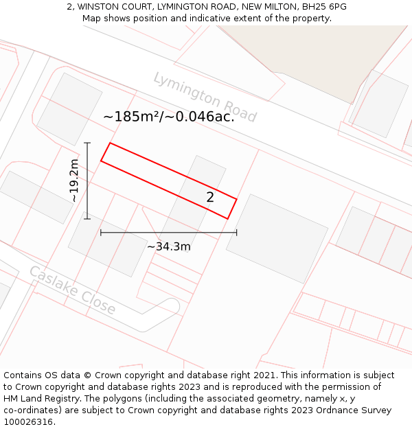 2, WINSTON COURT, LYMINGTON ROAD, NEW MILTON, BH25 6PG: Plot and title map