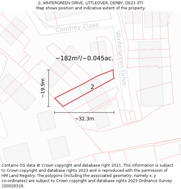 2, WINTERGREEN DRIVE, LITTLEOVER, DERBY, DE23 3TY: Plot and title map