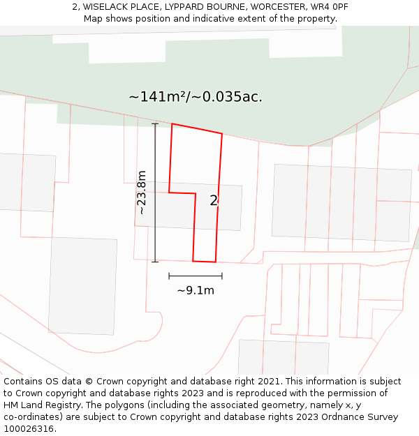 2, WISELACK PLACE, LYPPARD BOURNE, WORCESTER, WR4 0PF: Plot and title map