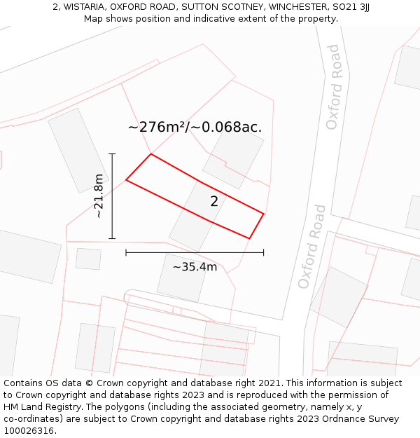 2, WISTARIA, OXFORD ROAD, SUTTON SCOTNEY, WINCHESTER, SO21 3JJ: Plot and title map