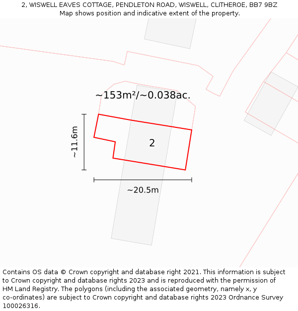2, WISWELL EAVES COTTAGE, PENDLETON ROAD, WISWELL, CLITHEROE, BB7 9BZ: Plot and title map