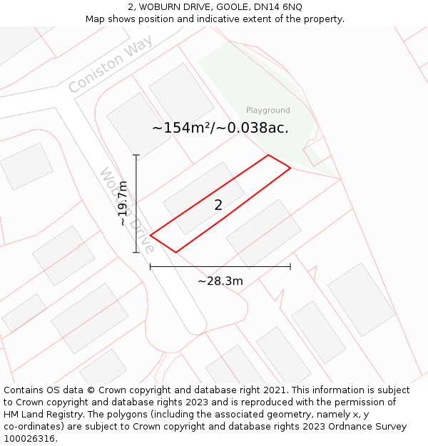 2, WOBURN DRIVE, GOOLE, DN14 6NQ: Plot and title map