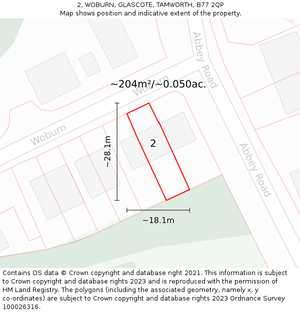 2, WOBURN, GLASCOTE, TAMWORTH, B77 2QP: Plot and title map