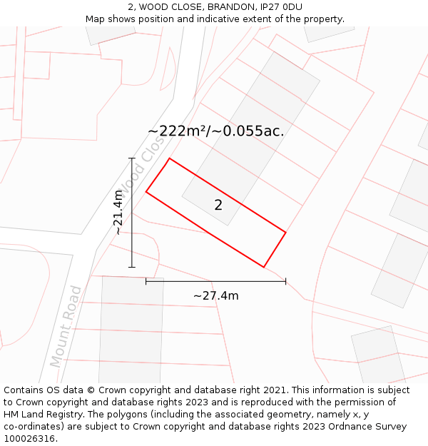 2, WOOD CLOSE, BRANDON, IP27 0DU: Plot and title map