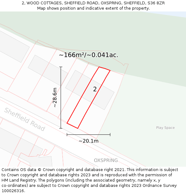 2, WOOD COTTAGES, SHEFFIELD ROAD, OXSPRING, SHEFFIELD, S36 8ZR: Plot and title map
