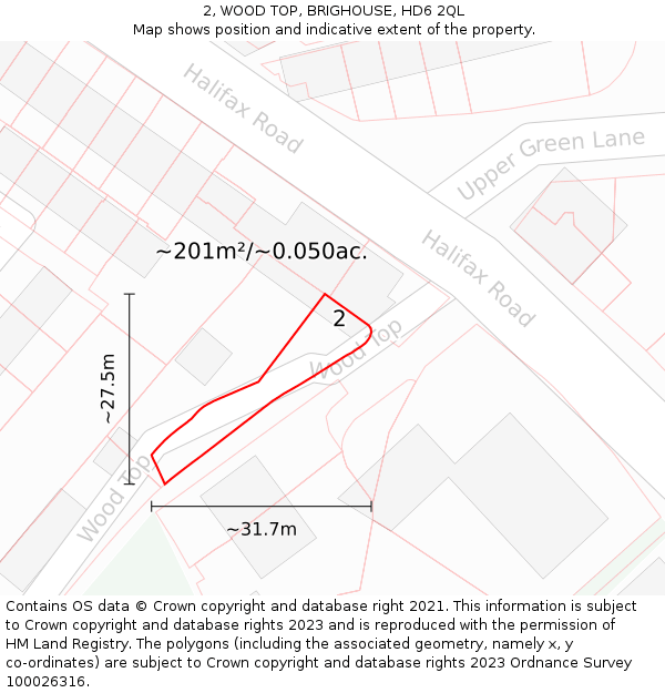 2, WOOD TOP, BRIGHOUSE, HD6 2QL: Plot and title map