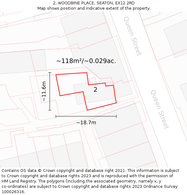 2, WOODBINE PLACE, SEATON, EX12 2RD: Plot and title map
