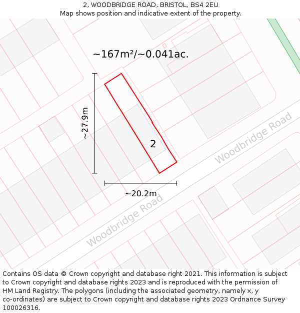 2, WOODBRIDGE ROAD, BRISTOL, BS4 2EU: Plot and title map