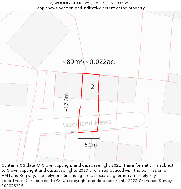 2, WOODLAND MEWS, PAIGNTON, TQ3 2ST: Plot and title map