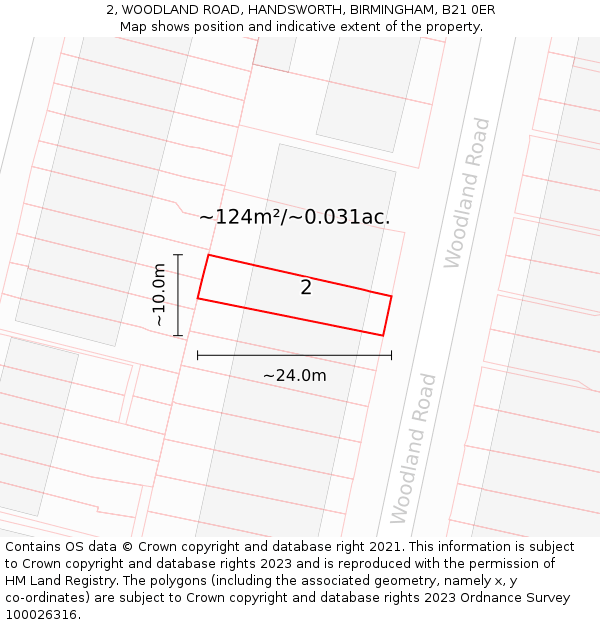 2, WOODLAND ROAD, HANDSWORTH, BIRMINGHAM, B21 0ER: Plot and title map