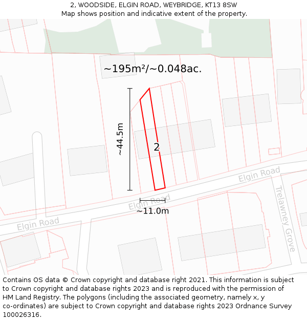 2, WOODSIDE, ELGIN ROAD, WEYBRIDGE, KT13 8SW: Plot and title map