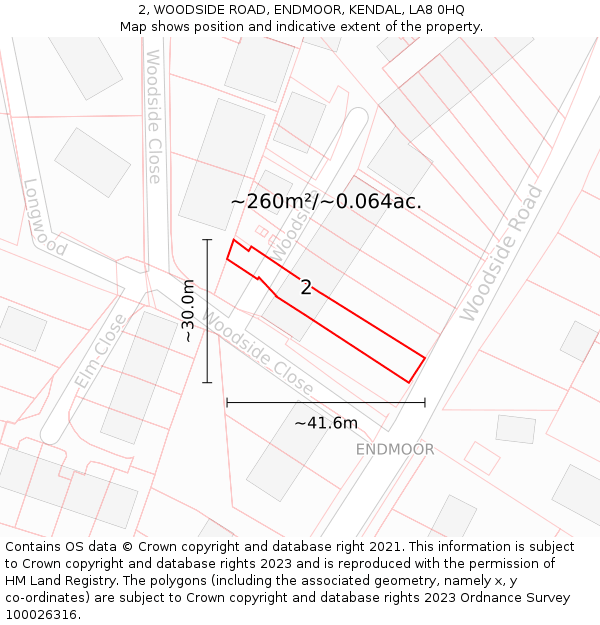 2, WOODSIDE ROAD, ENDMOOR, KENDAL, LA8 0HQ: Plot and title map